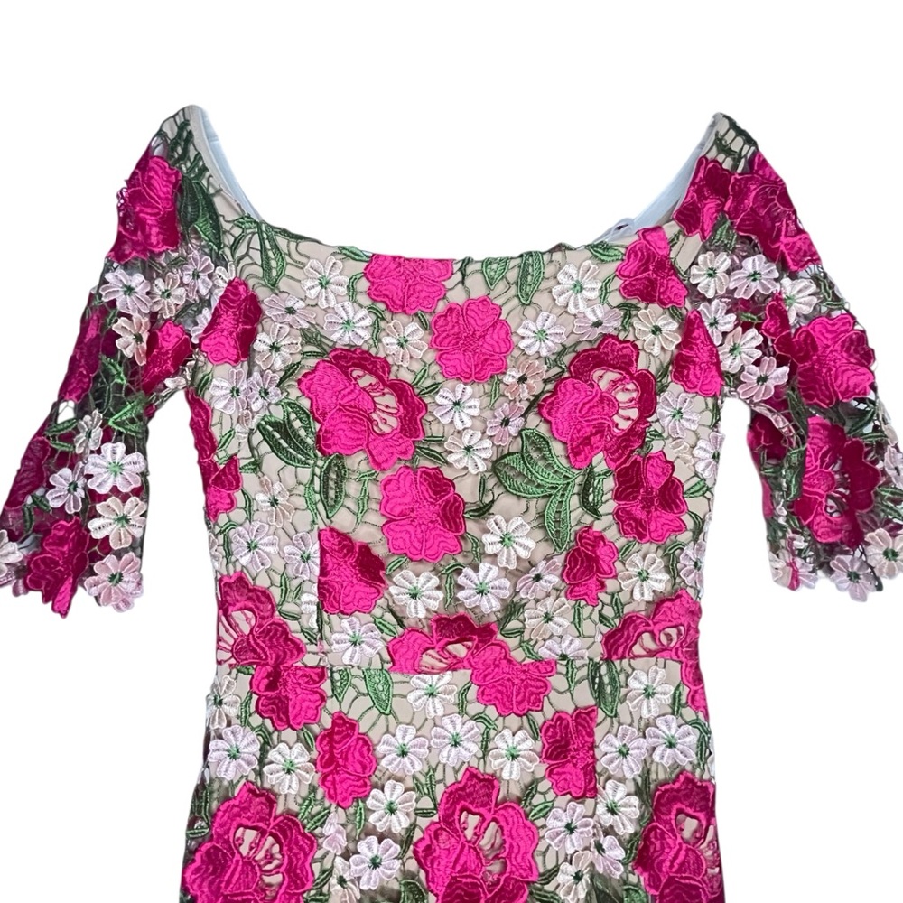 Xscape Pink and Cream Floral Lace Midi Dress - Picture 10 of 13